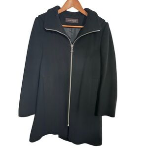 Anne Klein Black Zip Up Coat with Split Zippered Hood Sample Tag Inside Size 8‎